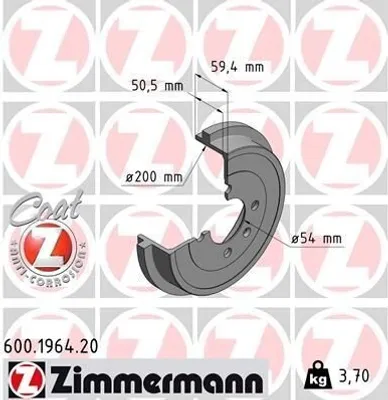 Produktbild von ZIMMERMANN 600.1964.20 - Bremstrommel für Arosa (6H), Cordoba (6K), Ibiza (6K), Mii (KE1, KF1), Citigo (NF1), Polo (6N), Polo (6V), Lupo (6E1, 6X1), UP