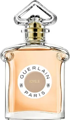 A clear, professional studio shot of a Guerlain Idylle Eau de Parfum bottle against a white background.