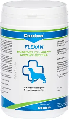 Produktbild von Canina Flexan Hundefutterergänzung mit bioaktivem Kollagen & Grünlipp-Muschel für den Bewegungsapparat 400g