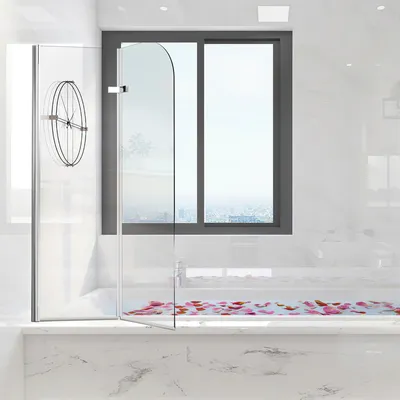 Produktbild von TolleTour Faltwand Badewanne Badewannenaufsatz Duschwand 180° ESG NANO Easy Clean Glas 2-teilig faltbar 100*140CM Silber