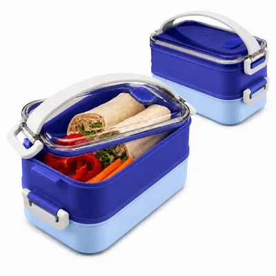 Zdjęcie produktu dla Pudełko śniadaniowe Lunchbox 1600 ml, niebieskie, dwupoziomowe z przegrodami, Obraz wygenerowany przez AI