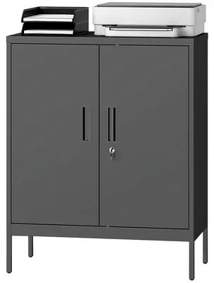Produktbild von Metall-Bš¹roschrank, 80 x 40 x 100 cm, Aufbewahrungsschrank, abschlie?bar, 2 Tš¹ren und 2 verstellbare Einlegeb?den, schwarz