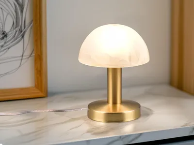 Produktbild von LED Nachttischleuchte mit Touch dimmbar Messing Glasschirm Weiß für Fensterbank
