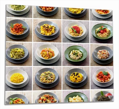 Produktbild von Wallario Herdabdeckplatte aus Glas, Größe 60 x 52 cm 2-teilig, Motiv Italienische Pasta