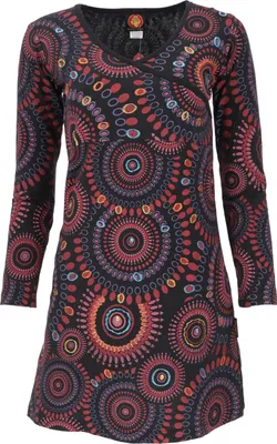 Produktbild von Hippie Minikleid Boho Chic, Langarm Tunika Mandala - Schwarz/rot, Damen, Baumwolle, Größe: S