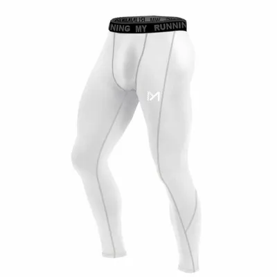 Produktbild von Herren Laufhose Tights Fitness Legging Sporthose Kompressions Funktionsunterwäsche Atmungsaktiv Weich Flexibel Funktionsunterwäsche white S