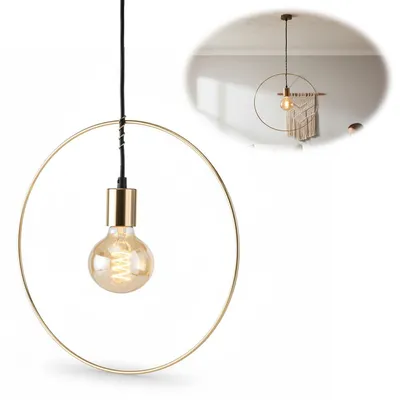 Produktbild von LS-LebenStil Retro Pendelleuchte Gold Ring 40cm E27 Metall Deckenlampe Hängelampe Hängeleuchte Deckenleuchte hängend Wohnzimmer Schlafzimmer Küche