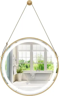 Produktbild von Runder Wandspiegel - LED-Badspiegel - 3 Lichtfarben - Touch-Schalter - Anti-Beschlag - Wand- oder Gurtaufhängung - Glas - Gold