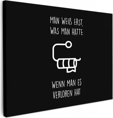 Produktbild von MuchoWow® - Leinwandbilder - Zitate - Toilettenpapier - Schwarz - Humor, Wandbild, Wanddeko Bilder Wohnzimmer, 40x30 cm