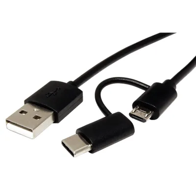 Obrázek produktu pro ROLINE 11028328, 1 m, USB A, USB C/Micro-USB B, USB 2.0, 0,48 Gbit/s, Černá