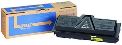 A Kyocera TK 1140 toner cartridge and its packaging are shown against a white background.