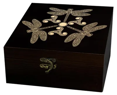 Holz-Aufbewahrungsbox, Libellenmuster, 12x12x6 cm, Souvenirdose