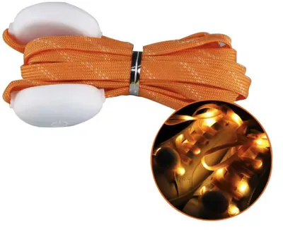 Obrázek produktu pro CHPN – Oranžové šněrovací tkaničky s LED osvětlením – zářivé šněrovací tkaničky – oranžové světlo – výrazné šněrovací tkaničky – 120 cm – kulaté šněrovací tkaničky – stylové šněrovací tkaničky – napájené bateriemi – 1 pár
