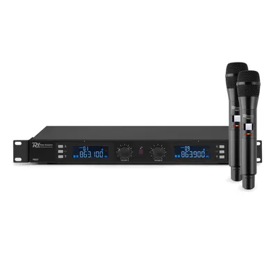 Image de Power Dynamics PD632H Set de microphone radio UHF 2x 20 canaux, 2 x microphone à main, 2 x 20 canaux UHF, PLL, montage en rack 19", valise de transport en aluminium, noir