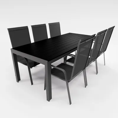 Produktbild von Gartenmöbel Set Alu Tisch 7-tlg. 6x Stapelsessel Essgruppe Gartenset  schwarz Sitzgruppe