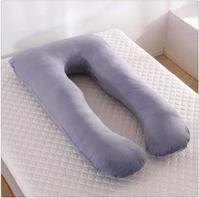 Image de Coussin de soutien pour la maternité - grand coussin de corps avec housse amovible en coton mélangé respirant - Gris foncé - 60 x 110 cm