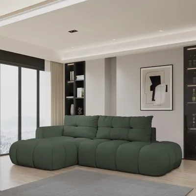 Produktbild von Masseno Ecksofa FLUMA L-S mit Schlaffunktion L-Form, Sofa mit Bettkasten, Wohnzimmersofa, Couch, Soffa, Bettsofa, Couchgarnitur- Grün, QUELLE 37