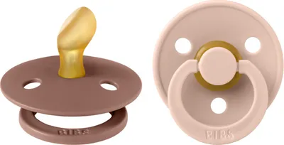 Produktbild von BIBS Colour Anatomical Schnuller 2er Pack, BPA-frei Dummy-Schnuller, Kiefergerechte Form. Naturkautschuk / Latex, Hergestellt in Dänemark. Größe 1 (0-6 Monate), Woodchuck / Blush