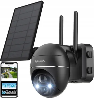 Image de ieGeek 2K Solar caméra de surveillance extérieure batterie, 355°/140° Pan Tilt caméra IP sans fil, vision nocturne couleur, PIR détecteur de mouvement, audio 2 voies, IP65