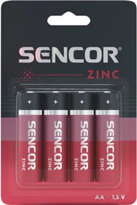 Obrázek produktu pro Zinkouhlíková baterie, AA (LR6), AA, 1,5 V, Sencor, blistr, balení 4 ks