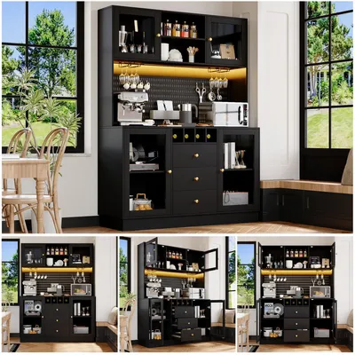 Productafbeelding van Moderne hoge kast met LED-verlichting, 140x40x185,7 cm, zwart