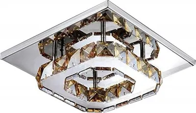 A square ceiling light fixture with crystal accents.