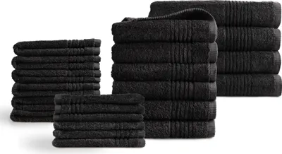 Produktbild von PHLOX Handtücher 22 Teilig Set - 100% Baumwolle  600 g/m² - Weich, Frottee, Saugstark -  Schwarz