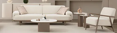 Image de Ensemble de salon élégant – canapé, buffet, fauteuil, table basse et tables d'appoint