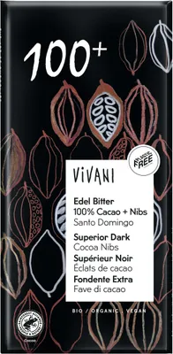 Produktbild von Vivani Edel Bitter 100% + Nibs Schokolade 80g