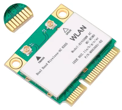 Obrázok produktu pre Bezdrôtová sieťová karta 2,4 GHz/5 GHz Mini PCIe Wi-Fi 802.11ac 867 Mb/s Bluetooth 4.2 8265HMW