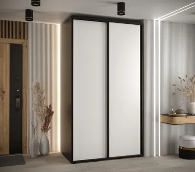 Produktbild von Kleiderschrank YVONA 1 - 130/60 cm, schwarz / weiß / schwarz