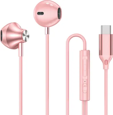 Obrázek produktu pro Bolaris, Semi sluchátka do uší USB-C s dálkovým ovládáním, model Jupiter, růžová