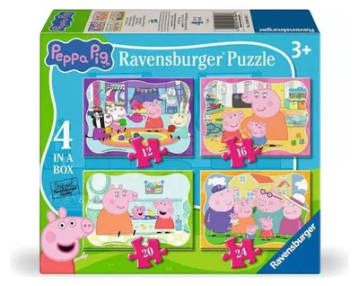 Produktbild von Peppa Pig – 4 Puzzle-Sets in einer Box, mit je 12, 16, 20 und 24 Teilen
