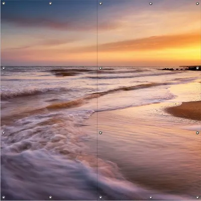 Produktbild von Wallario Outdoor-Poster für Garten oder Balkon, Motiv Sonnenuntergang am Strand - Abendspaziergang, in ca. 180 x 180 cm