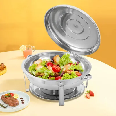 Produktbild von Speisenwärmer & Chafing Dish - Runder Warmhaltetopf - Gleichmäßige Erwärmung - Warmhalten - Für Buffet, Feiern, Hochzeiten & Außenbereich - Silber