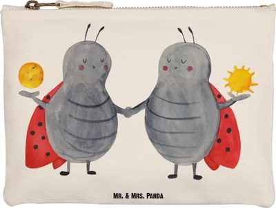 Produktbild von Mr. & Mrs. Panda Mäppchen Sternzeichen Zwilling Grösse XL Große - Weiß - Geschenk, Schminktasche, Kosmetiktasche, Pouch, Stifteetui, Zwillingsbruder, Marienkäfer
