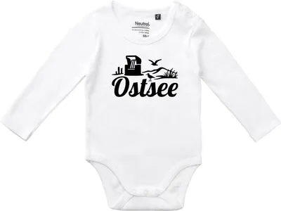 Produktbild von Huuraa Baby Body Ostsee Strandmotiv 68 White  Baumwolle Fairtrade Langarmbody Geschenkidee