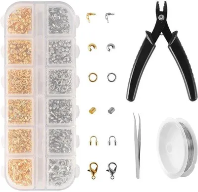 Immagine prodotto di Set di perline per gioielli fai da te - Set da 1200 pezzi - include un bottone e un moschettone - 6 pezzi - per braccialetti