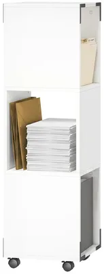 Image de Armoire de classement mobile - Support pour imprimante - 3 tiroirs - Compartiment ouvert - 2 roulettes blocables - Panneau de particules - Blanc