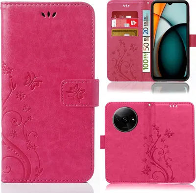 Produktbild von Handy Tasche für Xiaomi 15 Pro Hülle Handyhülle mit Blumenmuster Klapp Hülle mit Standfunktion und Kartenfächer Farbe Pink