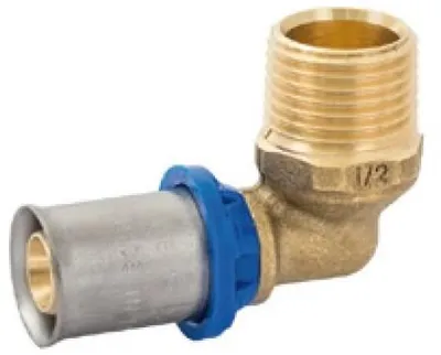 Produktbild von Kirchhoff Messing-Übergangswinkel 90°, blank, 20 mm x 3 4 et, Pressfitting für Mehrschichtrohr – 988715355
