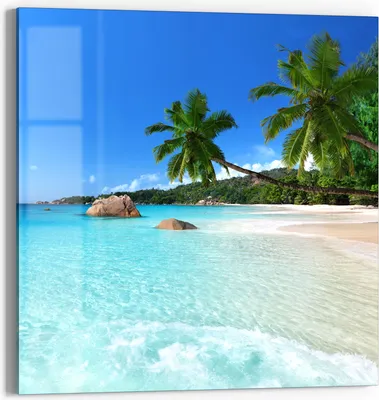 Produktbild von DEQORI Magnettafel Glas 30x30 cm 'Bilderbuchstrand' beschreibbar Whiteboard