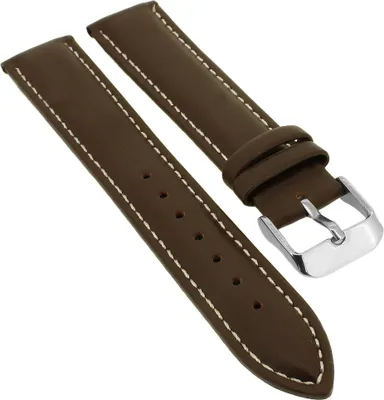 Produktbild von Minott | Uhrenarmband glattes Leder gepolstert mit Kontrastnaht braun, Stegbreite:22mm, Schließe:Silbern