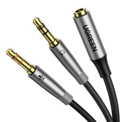 Obrázek produktu pro Rozboovac kabel Ugreen AUX 3,5 mm mini jack (samice) - 2x 3,5 mm mini jack (samec - mikrofon a sluchtka) stbrn (AV193 50255)
