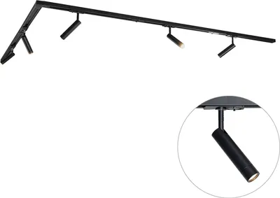 Produktbild von QAZQA - Modern Modernes Schienensystem I Spotlight I Deckenspot I Deckenstrahler I Strahler mit 5-flammig schwarzen Spot I Spotlight I Deckenspot I Deckenstrahler I Strahler I Lampe I Leuchten 1-phasi