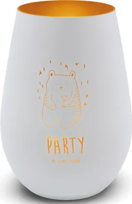Produktbild von Mr. & Mrs. Panda Teelichthalter Bär Party - Weiß - Geschenk, Windlicht Glas, Teddy, Gute Laune, Lustig, Geburtstag, Laterne, Kerzenhalter, Gartenlicht