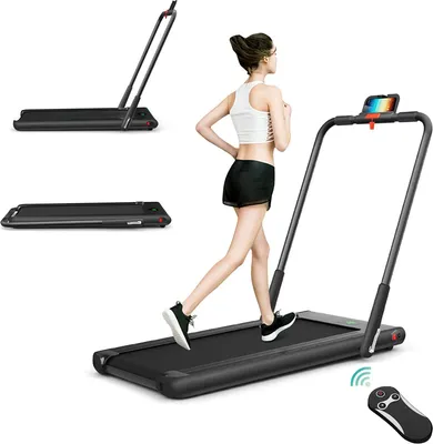 Produktbild von 2-in-1 Laufband faltbar, Walking Laufband mit Fernbedienung, LED-Display, Handyhalter und Bluetooth, Heimlaufband mit einstellbaren Geschwindigkeiten, 1-12 km/h, 120 kg belastbar