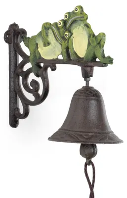 Produktbild von Moritz Türglocke Frosch Gusseisen 20 cm - Wandglocke Gartenglocke antik braun mit Kordel - zwei handbemalte Frösche Haustür Garten wetterfest Deko