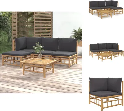 Produktbild von vidaXL 5-tlg. Garten-Lounge-Set mit Dunkelgrauen Kissen Bambus -  Gartenmöbel-Sets