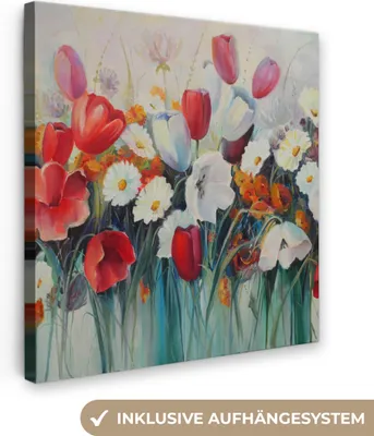 Produktbild von MuchoWow® - Leinwandbilder - Malerei - Ölgemälde - Blumen, Wandbild, Wanddeko Bilder Wohnzimmer, 90x90 cm